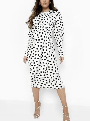 £10 • Buy Maternity Boohoo Polka Dot Tie Waist Dress Size 10