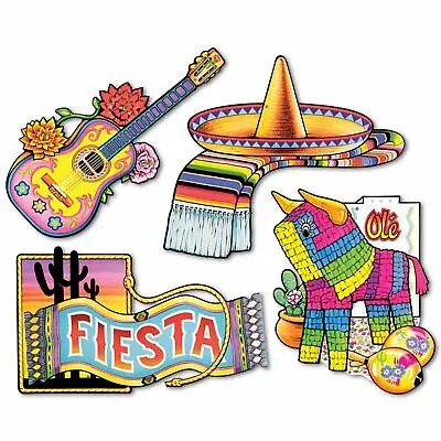 Mexican Fiesta Colourful Card Cutout Decorations (39 - 49cm) Mexican Party • £9.72