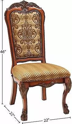 Cherry Oak Fabric Seat Claw Foot Design Wood Carving Dining Side Chair Set Of 2 • $531.99