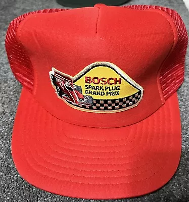 Vintage Bosch Spark Plugs Grand Prix Hat Cap Red Trucker Snapback 80's Mint NEW! • $39.99
