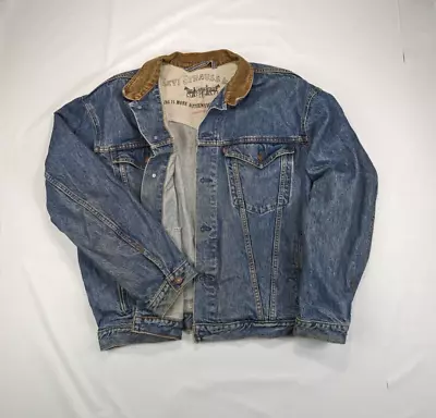 Levi's Blue Jean Jacket Mens XLarge Brown Corduroy Collar Trucker Denim Y2K • $40