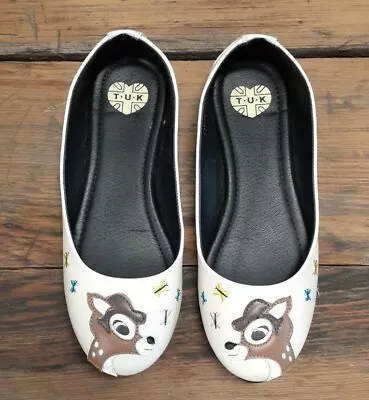 T.U.K. Shoes Woodland Deer Women's US Size 6 Flats Bambi Butterflies Heart Soles • $38