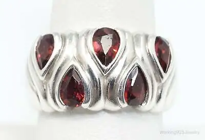 Vintage Designer CNA Garnet Sterling Silver Ring - SZ 9.25 • $115