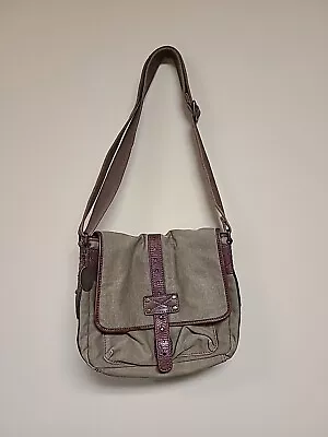 Fossil Mens Canvas Brown Leather Strap Messenger Office Adventure Bag • $37