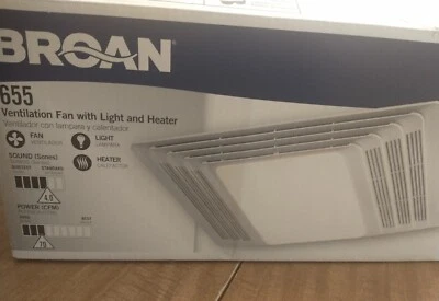 $124 • Buy Broan #655 Ventilation Fan Light & 1300 Watt Heater With Grill/light Cover 70CFM