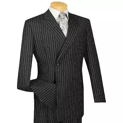 VINCI Men's Gangster Pinstripe Double Breasted 6 Button Classic Fit Suit NEW • $100