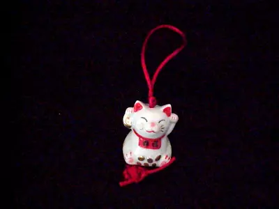 Japanese Porcelain Maneki Neko Lucky Cat Hanging Ornament 2  Excellent • $10