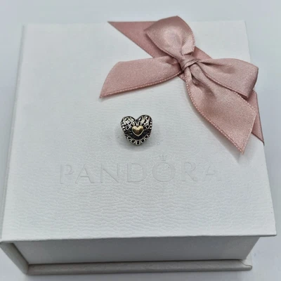 £35 • Buy Genuine Pandora Sterling Silver 14K Gold Open Work Heart Charm ALE 925 #791275