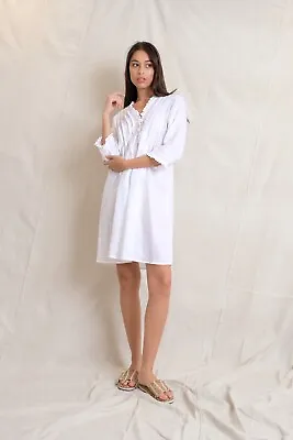 $30 • Buy Mist - Linen Pintuck Shirt Dress - White