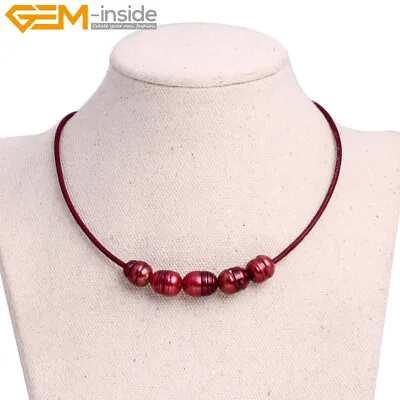 Freshwater Pearls Cord Beaded Leather Necklace Collar Jewelry 17.5  Adjustable • $3.49