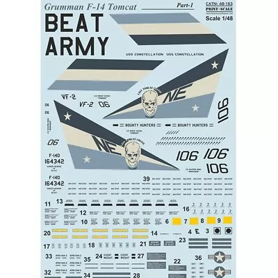 Decal 1:48 Grumman F14 Tomcat Part1 The Complete Set 15 Leaf Print Scale 48-163 • $23.35