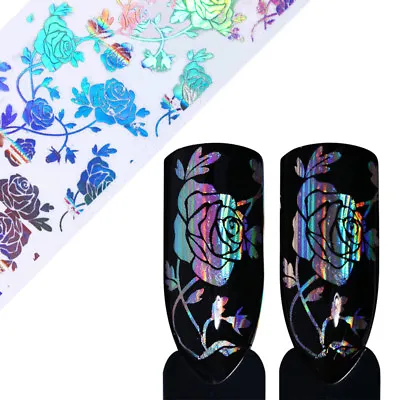 £2.20 • Buy HOLOGRAPHIC SILVER ROSE Nail Art Foil Transfer Glitter Stickers 3D Nails Foils