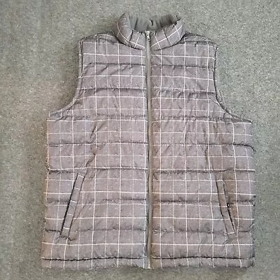 Gap Vest Jacket Mens Size XL Gray Plaid Puffer Full Zip Pockets Polyester  • $14.99