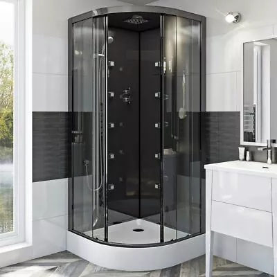 Mode Quadrant Black Glass Backed Hydro Massage Shower Cabin 900 X 900 • £539.10