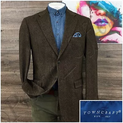 Vintage Mens Tweed Blazer Sport Coat Two Button Casual Jacket Size 42L Wool Suit • $79.95