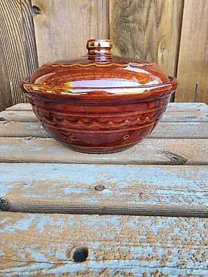 Marcrest 8  Vintage Daisy Dot Stoneware Ovenproof Glazed Crock USA • $24.99