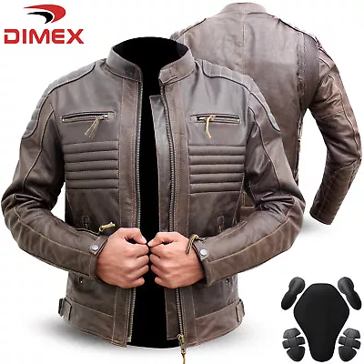 Dimex Motorcycle Jacket Brown Genuine Leather Biker Motorbike With CE Armour • $105.75