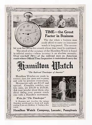 1913 Hamilton Watch Railroad Timekeeper Of America Full Page Print Ad • £5.65