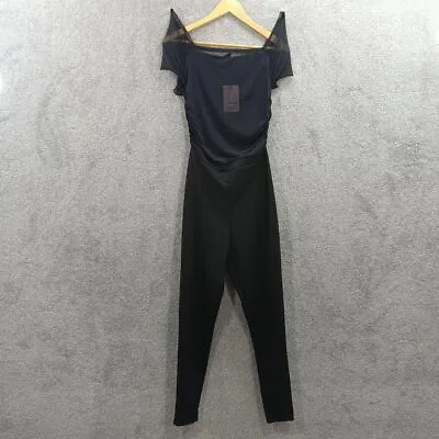 Missguided Black Mesh Jumpsuit Bardot Unitard Short Sleeve Bnwt Y2k Uk 12 • £13.49