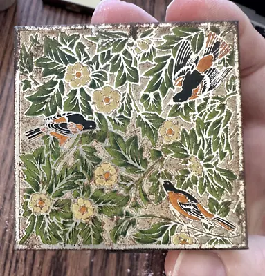 VTG Volupte Case Silver Plated  Powder Compact With Mirror Birds And Flowers ✔ • $10