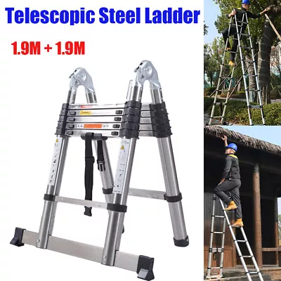 1.9+1.9m Multi-function Dual Purpose Engineering Stairs Stainless Steel Ladder • £76.60