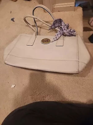 Coach 11554 Madeline White Ivory Leather Satchel Tote Bag W Purple Scarf • $50