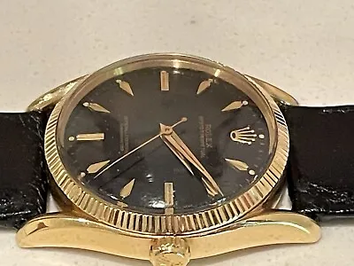 50's 60's Mens 18K Gold Rolex Black Dial Watch With Buckle.  Free Shipping. • $3777