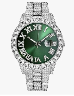 Mens Bling Luxury Silver Plated Out Diamond Hip Hop Iced Watch • £10.99