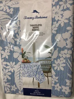 $27.99 • Buy Tommy Bahama Tablecloth Blue White 70 Inch Round Nip