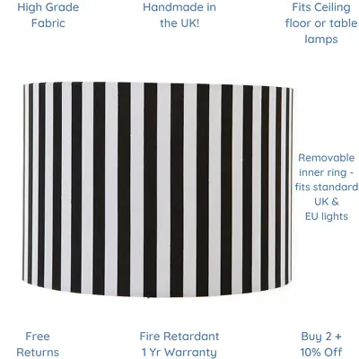 Black And White Lampshade Table Lamp Floor Light Shade Fabric Round Striped Drum • £22.99