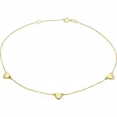 New 9ct Yellow Gold 3 Heart Adjustable 9.5  - 10  Anklet 250mm(10 ) 9ct Gold ... • £159.85