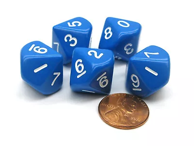 Set Of 5 D10 10-Sided 16mm Opaque RPG Dice - Blue With White Numbers • $7.49