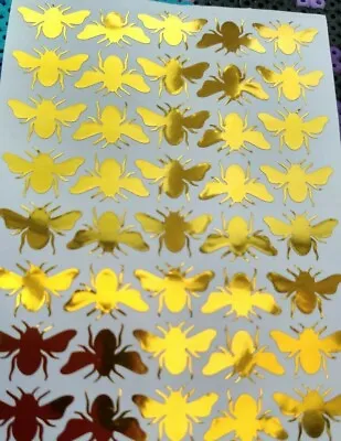 40 SHINY GOLD Bee Vinyl Stickers For Glass Mug Wall Card ROSE GOLD & OTHERS • £2.98