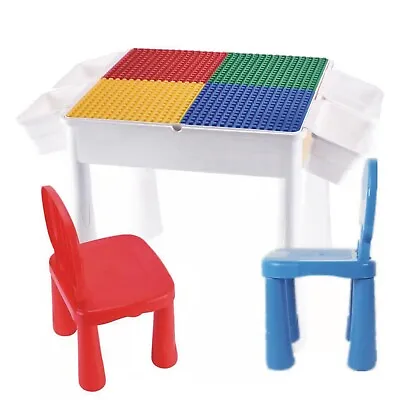 Kids Multi Activity 4-in-1 Table & 2 Chairs Building Blocks Table With Storage • £39.99