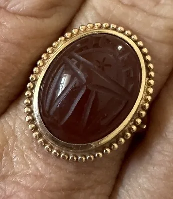 Vintage Transparent Carnelian Scarab 14 Karat Yellow Gold Ring Aprox. Size 7.5  • $400