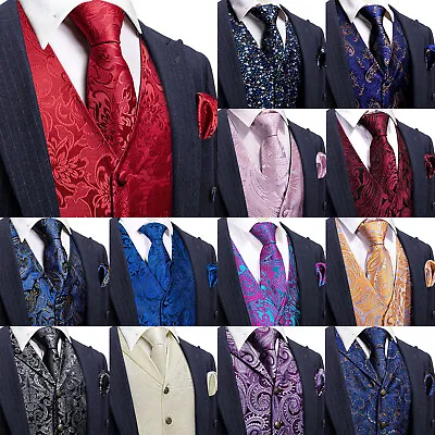 $10.99 • Buy Formal Casual Vest Tie Set Mens Silk Waistcoat Tuxedo Gilet Hankie Cufflinks