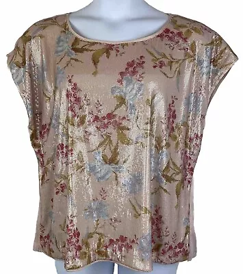 Vince Camuto Sequin Top Blush Floral Short Dolman Sleeve Stretch Knit Size XL • $28.99