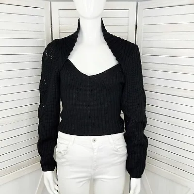 Express Sweater Womens XS X Small Black Scoop Neck Chunky Shrug Top Long Sleeve • $35