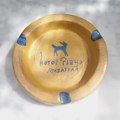 Vintage Ashtray Mexican Chivas Hotel Playa Mazatlan Mexico Pottery Yellow Blue  • $7.90