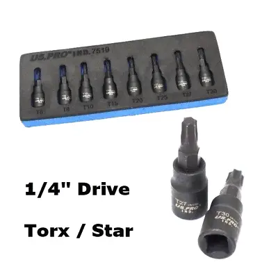 US PRO 1/4 Drive Impact Star Torx Bit Socket Set 8pc T6-T30 7519 Torx Socket Set • £8.65