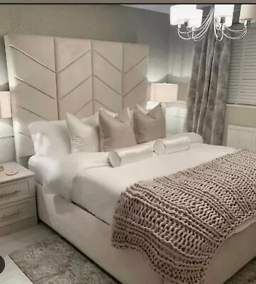 £360 • Buy 70 Inch Extra Tall Plush Velvet Chevron Design Bed Frame
