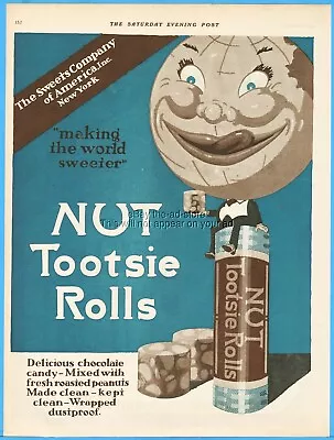 1919 Nut Tootsie Rolls Vintage Print Ad Chocolate Candy The Sweets Co Of America • $12.79