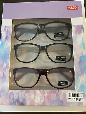 Marilyn Monroe 3 Pk TORTOISE BLACK/TAN BURGUNDY Readers Glasses +2.50 • $24.50