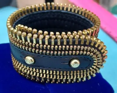 Cuff Bracelet Cuff Black Leather Zip Bracelet A/X Ladies Gold & Black • £9.99