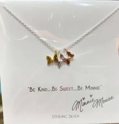 Disney Parks Collection STERLING Silver Necklace Minnie Mouse Bow Tri Colored • $16.95