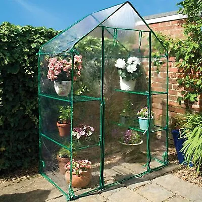 £29.99 • Buy Mini Walk In Greenhouse Cold Frame With Shelving Reinforced Cover Outdoor Garden