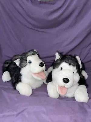 Vintage 1990s Siberian Husky Slippers Ani-Mate Mens M Medium 7-9 Plush Blue Eyes • $37.46