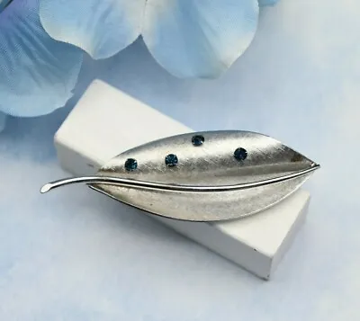 Van Dell Blue Rhinestone Kissed Sterling Silver Leaf Pin Brooch Weighs 8.9g • $24.95