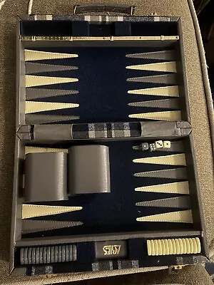 Vintage Aries Travel Backgammon Set - Blue Plaid Beverly Hills • $30