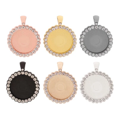 £4.79 • Buy 5 X 25mm Round Circle Rhinestone Pendant Tray Blank Bezel Cameo Cabochon Setting